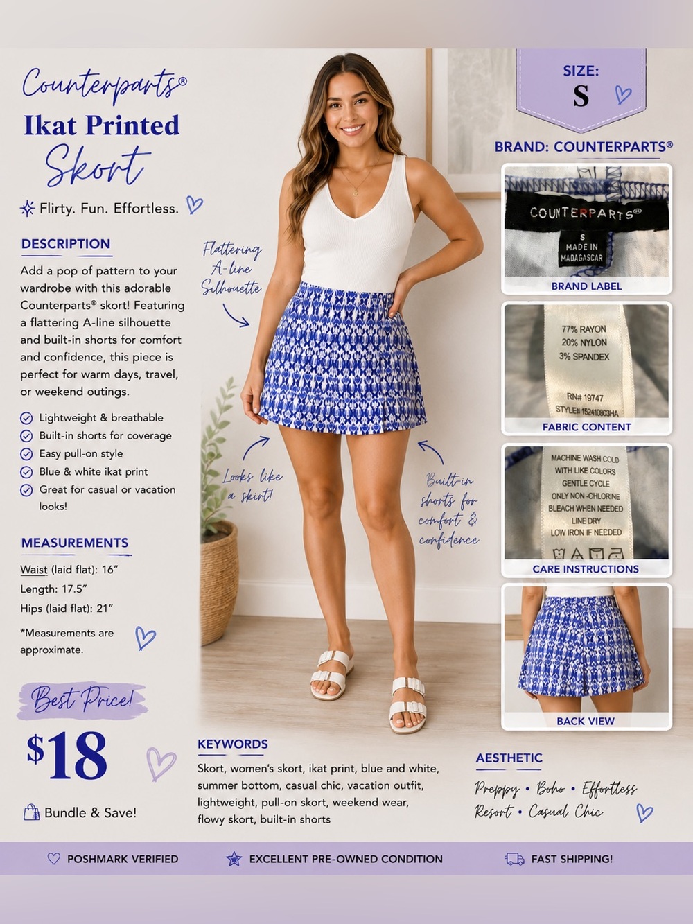 Counterparts Blue and White A-Line Patterned Skirt